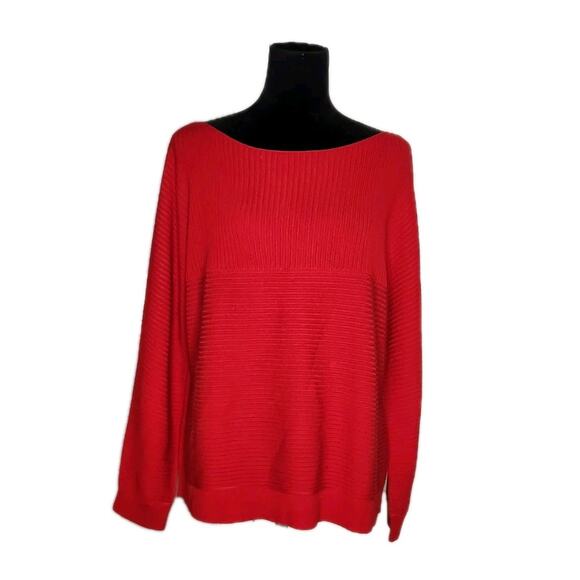 Lafayette 148 New York Sweaters - Lafayette 148 red Knit ribbed long sleeves Long Sleeve Boat Neck Sweater Size L